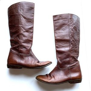 Vintage 70s 80s Leather Boots Brown Flat Boots 8